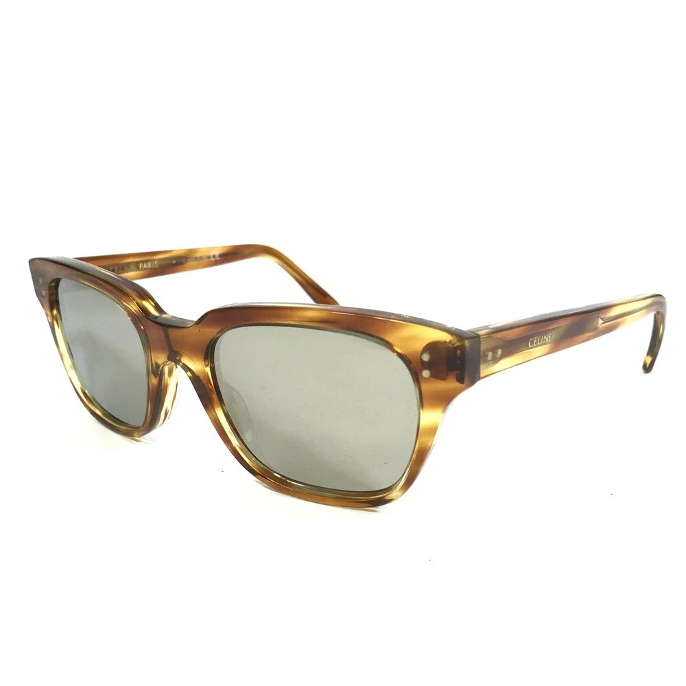 Celine Sunglasses CL40061I 56C Brown Horn Square Frames w/ Silver Mirror Lenses